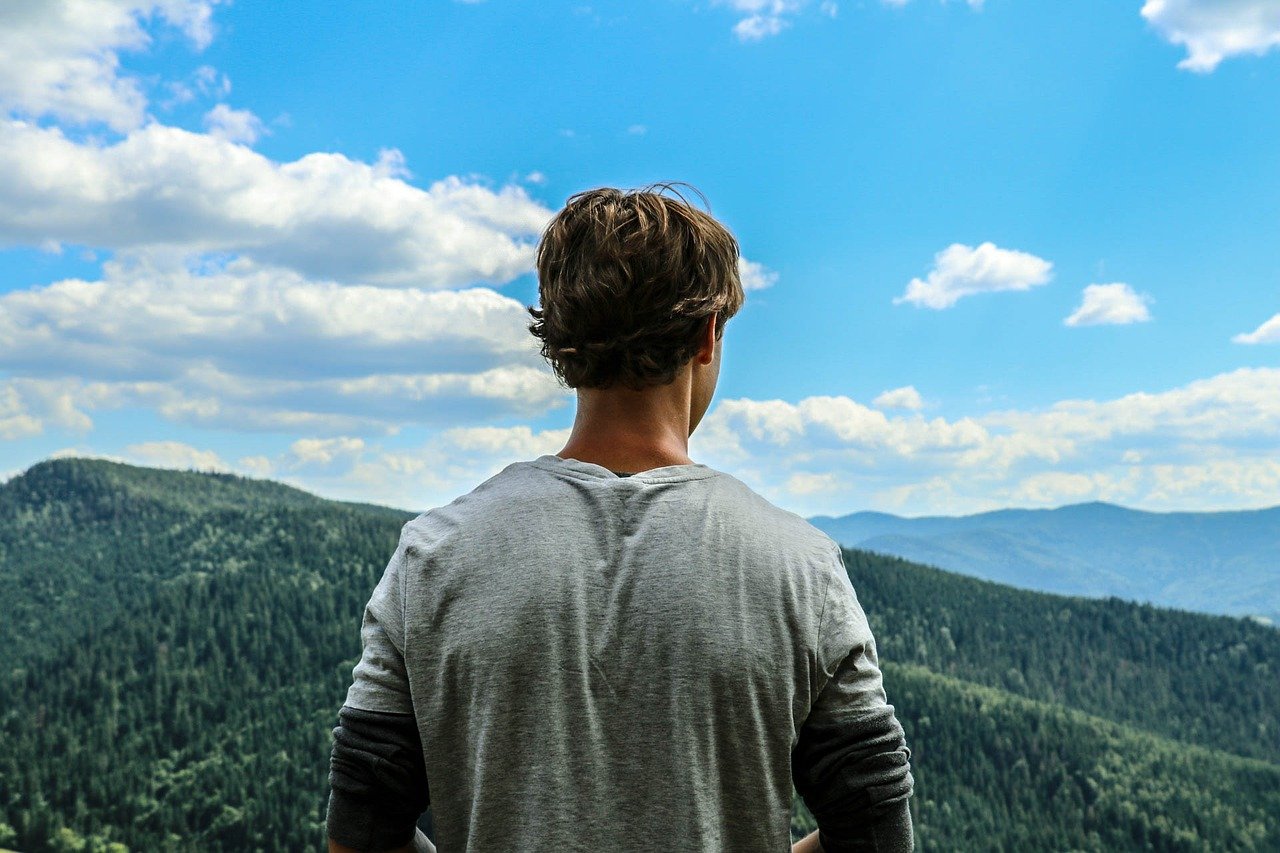 Young man looking out at a vista