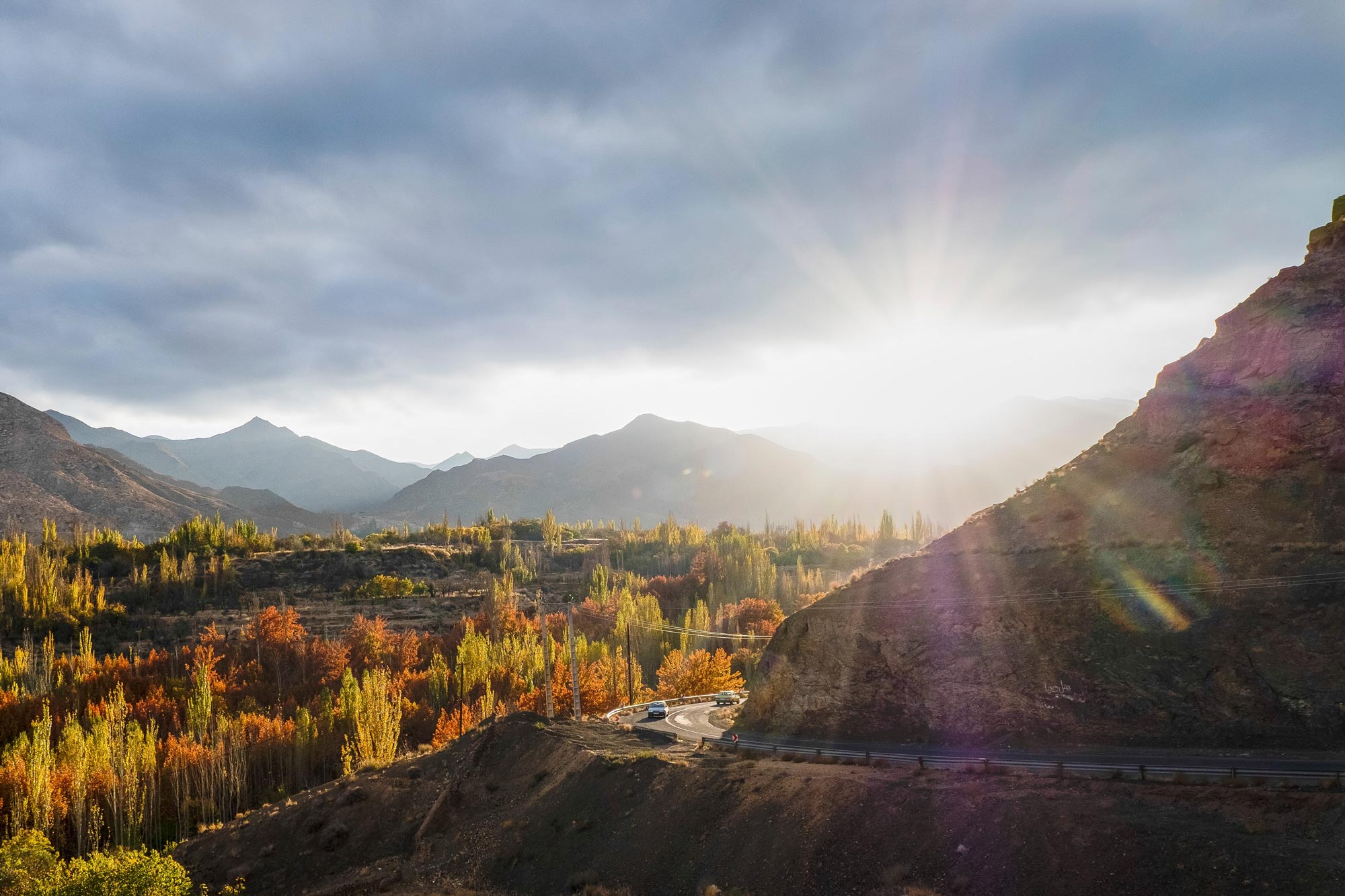 Light shining through the hills