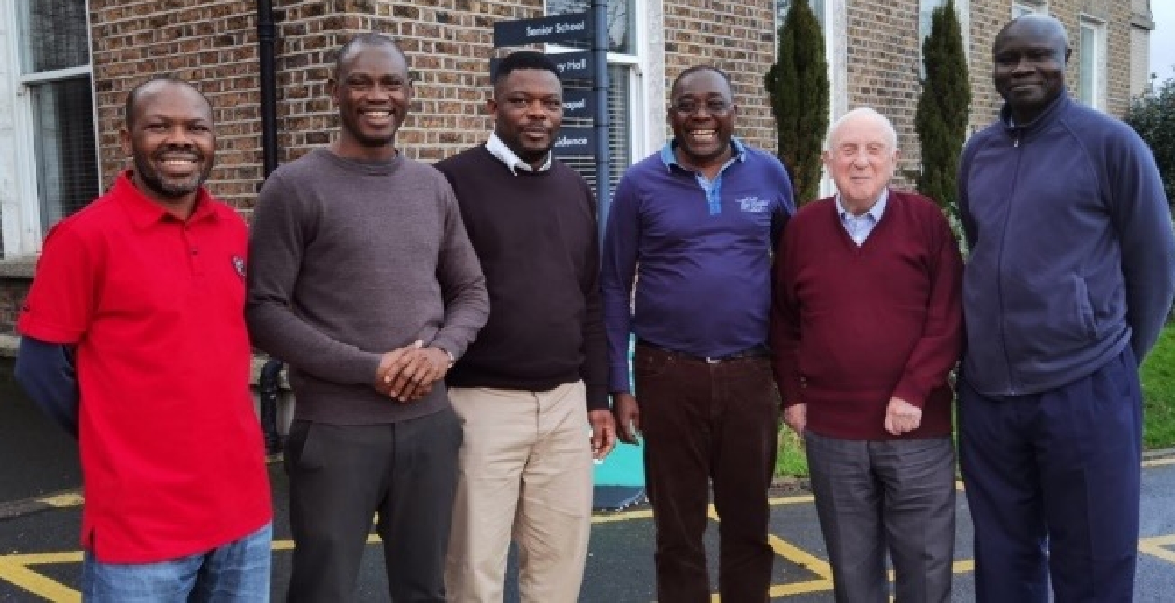 Fr Alain (fourth from left) with (L-R) St Mary’s College community members: Fr Abraham Jov, Fr Maxwell Atuguba, Fr Crispin Mbumba, Bro Ignatius Curry and Fr Martin Andama