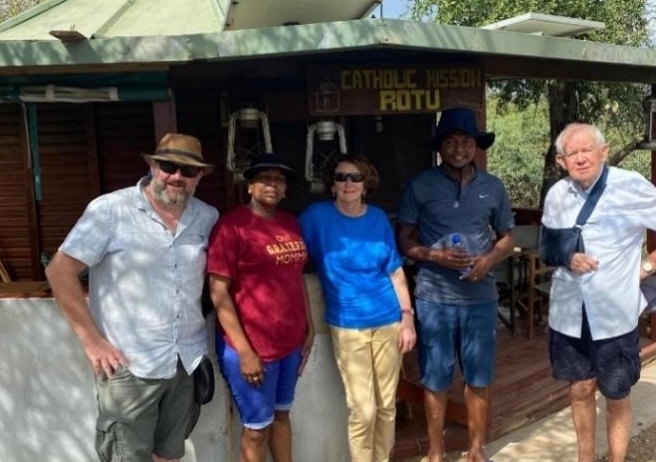 John (far left) and Connie (centre) are pictured with (L-R) Kenya-based Ruth Hamisi (Programme Coordinator), Fredrick Wendwa (Admin / Finance Assistant) and, Dubliner, Fr Seán McGovern.